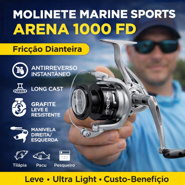 Molinete Arena 1000 Carretel Arremesso Longo Para Pesqueiro 1 Rolamento Fricção Dianteira
