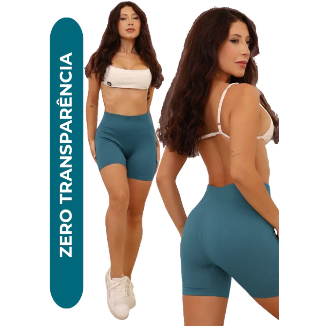 Short Academia Feminino Canelado Poliamida Fitness Zero Transparência Cintura Alta Tecido Grosso Treino Modelador Shorts — imagem 1
