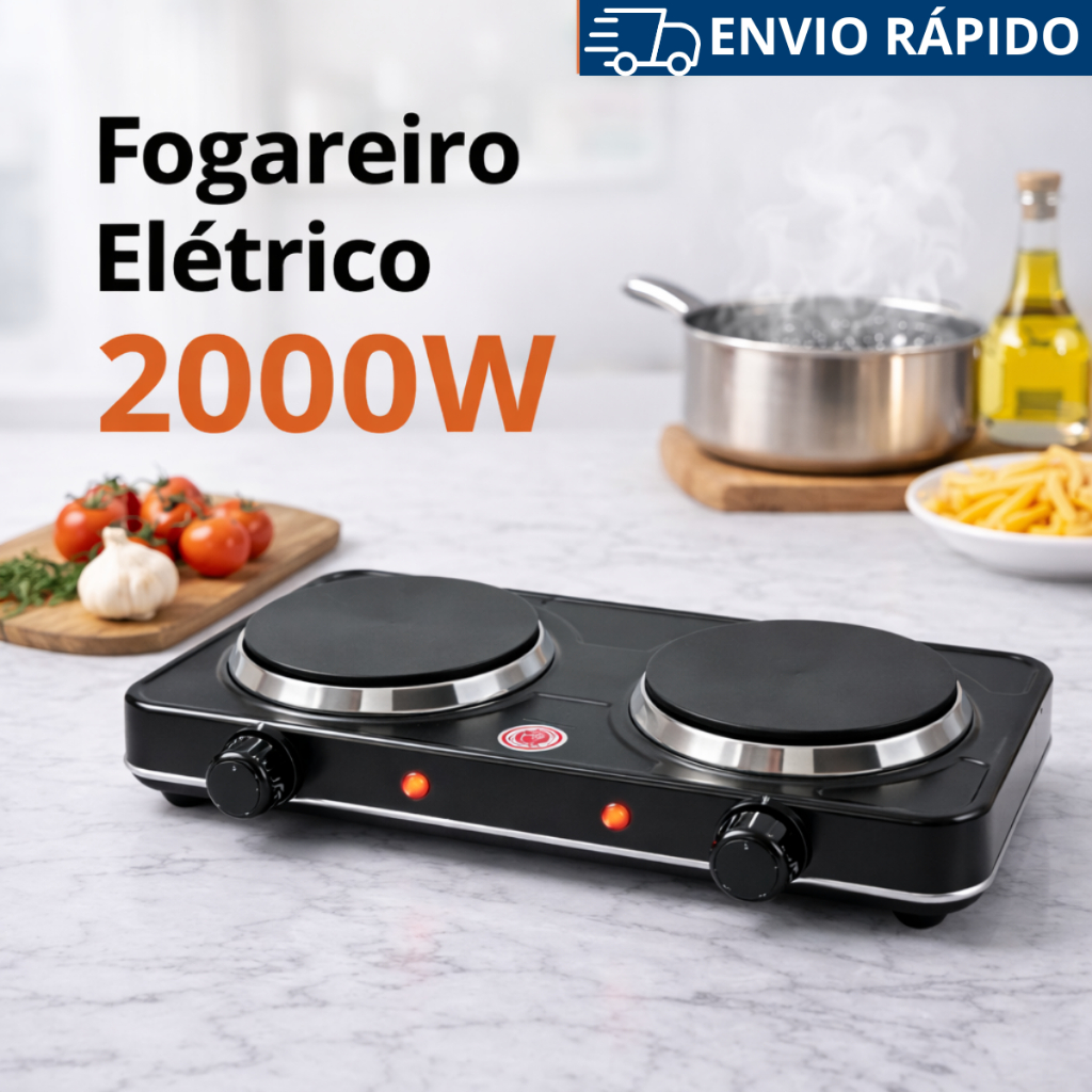 Fogareiro Elétrico 2 Bocas Cooktop 2000W Kaza+ 110V Ou 220V Camping Cozinha Viagem Premium