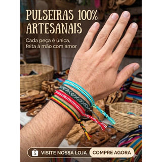 Kit 4 pulseiras artesanais hippie - Tecidas à mão/ pulseira de pano
