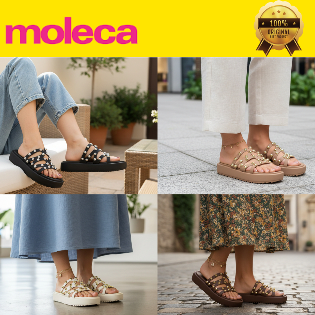 Chinelo Moleca Papete Feminina Flatform Tachas Douradas Tamanco Slide Confortável Trançado 5489121 Original