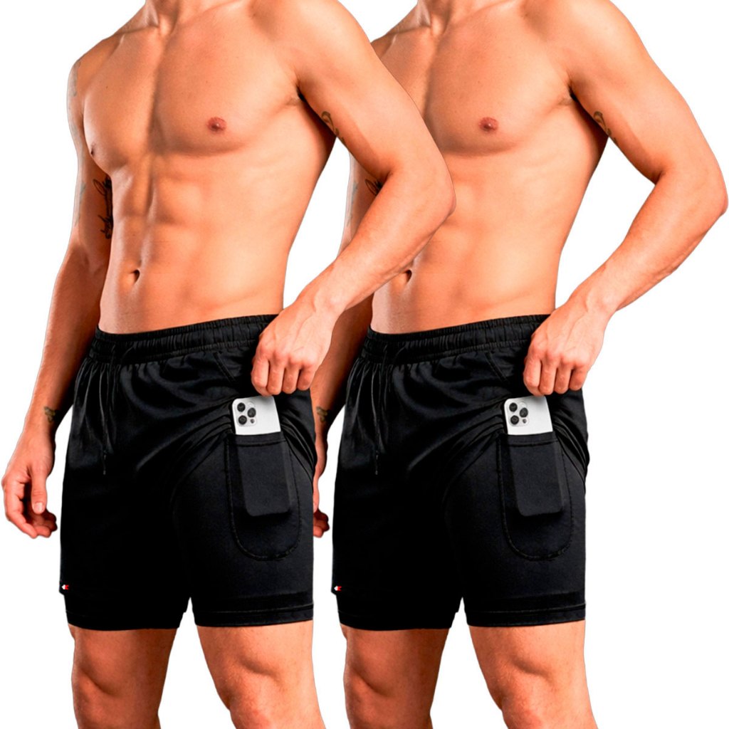 Kit 2 Shorts Bermuda 2 Em 1 Sandrini Masculino Compressão Sport