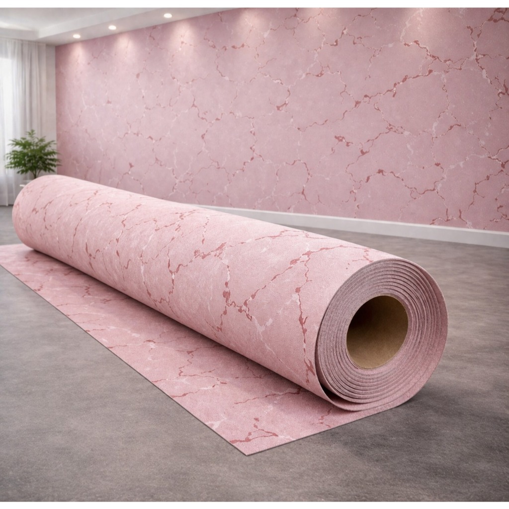 Papel de Parede Vinílico Adesivo Estampa de Mármore Rosa Quarto Salão Moderno