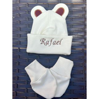 kit Touca RN Personalizada Com Nome E Orelha De Ursinho E Luva em Oferta na Shopee