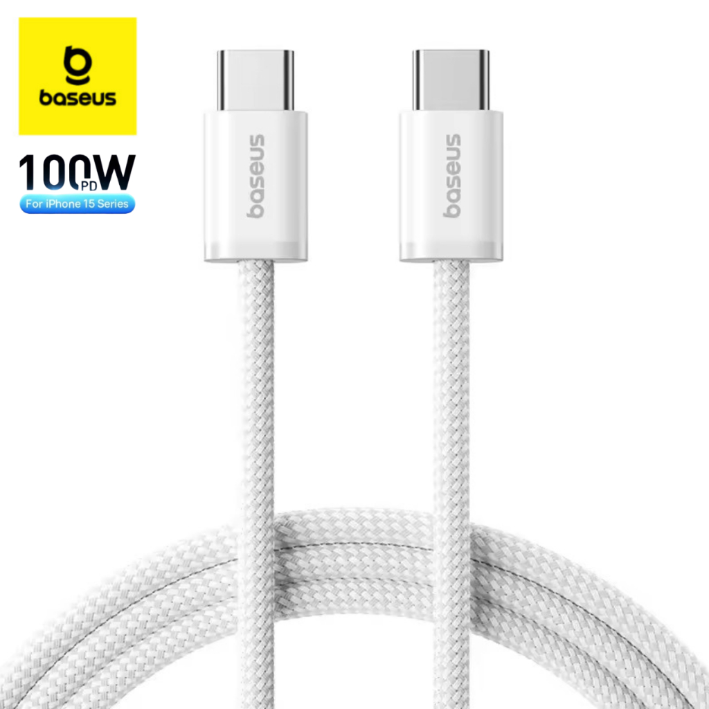Cabo Turbo Baseus 100W Tipo C Iphone 15 16 17 Android Xiaomi USB A 2 Metros Branco PD