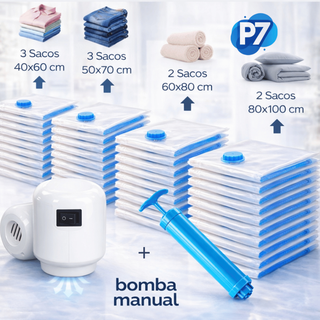 Saco a Vacuo para Roupas Diversas Medidas Saco a Vácuo para Viagem Bomba Elétrica ou Manual