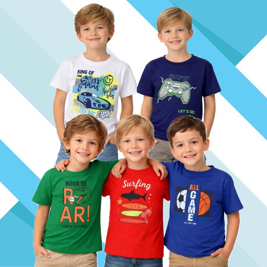 Kit 5 Camisetas Manga Curta Infantil Estampadas de Menino - camiseta de verão masculina 2 ao 8 anos