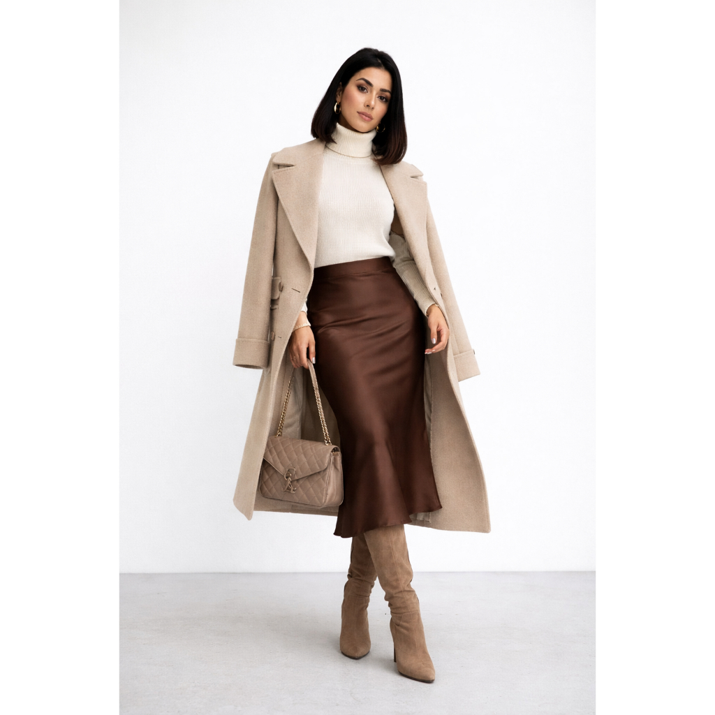 saia cetim midi longa sereia sem ziper moda feminina inverno verão