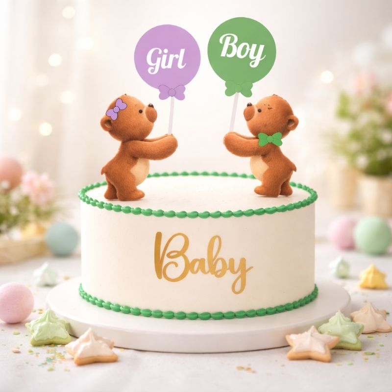 envio rápido! Topo de Bolo Chá Revelação Lilás e Verde | Menino ou Menina | Topper Decoração Revelação Bebê