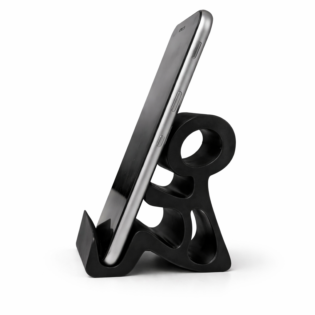 Suporte para Celular Preto | Design Moderno | Impresso em 3D em PLA | Ideal para Mesa e Escritório