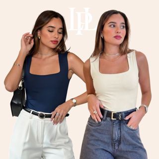 Body Feminino Suplex Decote Quadrado Alça Larga com Forro Collant Casual Moda Blogueira Estilo Verão em Oferta na Shopee