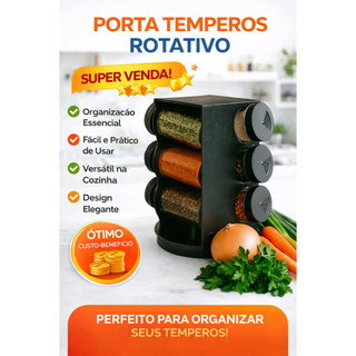 🧂 Porta Condimentos Giratório 6 Potes 80ml Organizador de Temperos Preto Cozinha