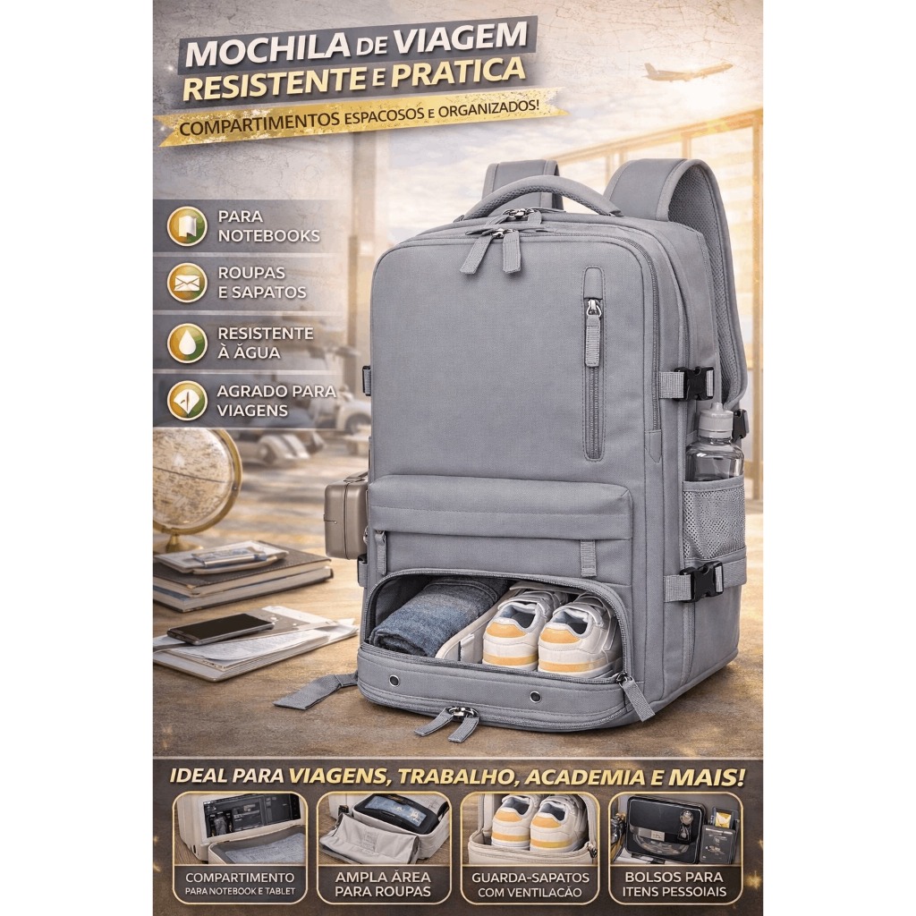 PROMOÇÃO Mochila de viagem multifuncional à prova d'água expansível aprovada pela companhia aérea