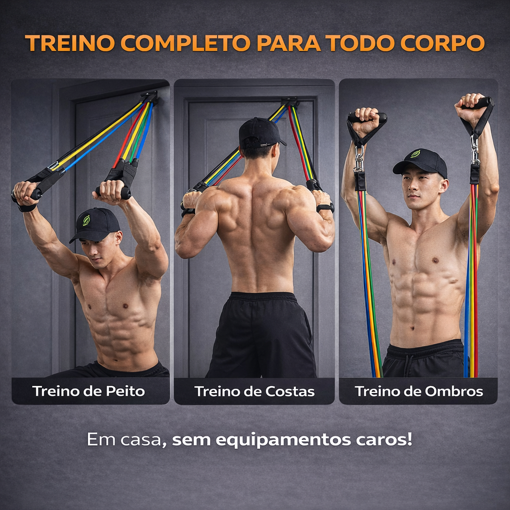 Kit Extensores Elásticos Completo Até 150kg com 5 Faixas de Resistência para Treino em Casa — imagem 2 de 2