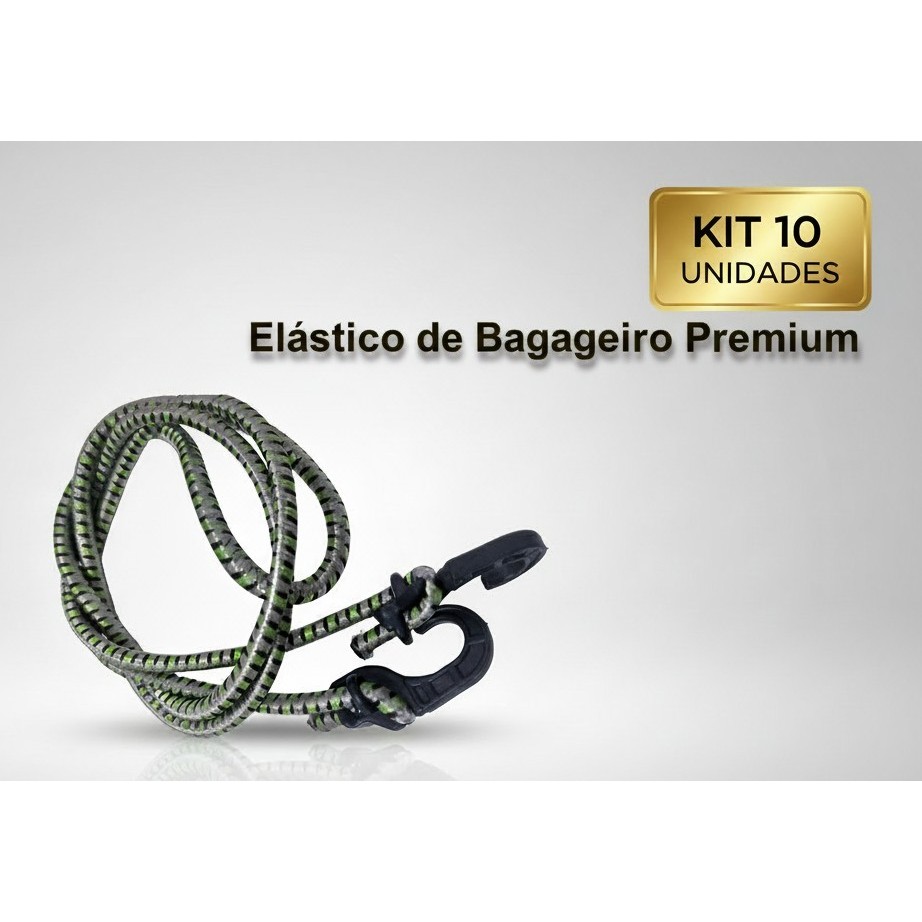 Kit com 10 Elásticos P/ Bagageiro Moto Carro Bicicleta Carga Extensor ponteira de Plástico