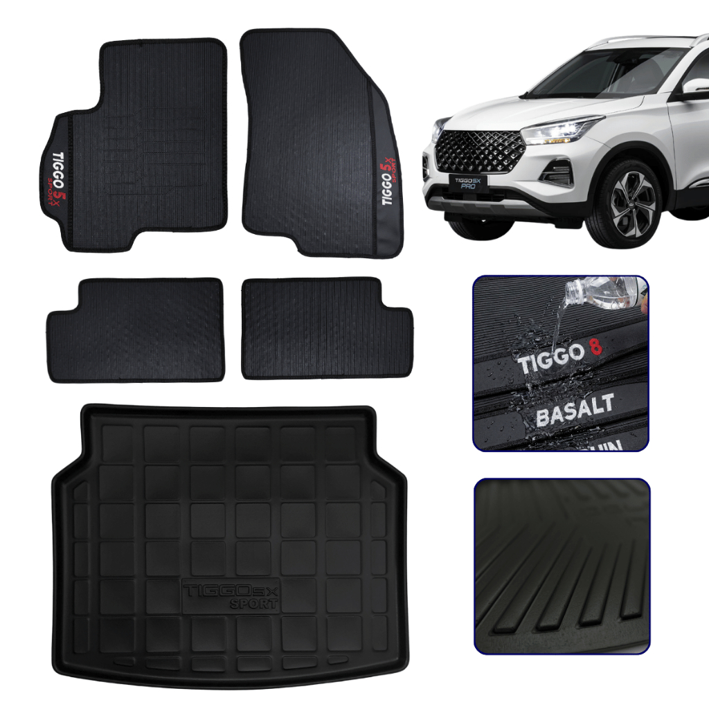 Jogo de Tapete Interno + Bandeja Compatível com Tiggo 5x Sport Premium Kit Carro