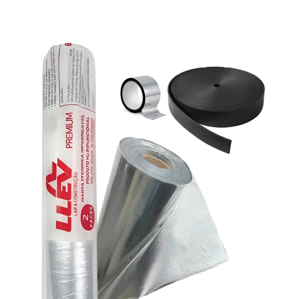 Manta Térmica Foil Dupla Face 50m² + Fita + Fixador - Manta para Subcobertura de Telhado