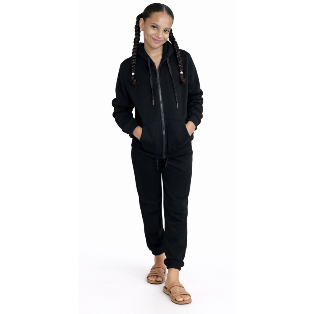 Conjunto Moletom Infantil Feminino Inverno Frio Zíper e Capuz Flanelado – Quentinho e Macio