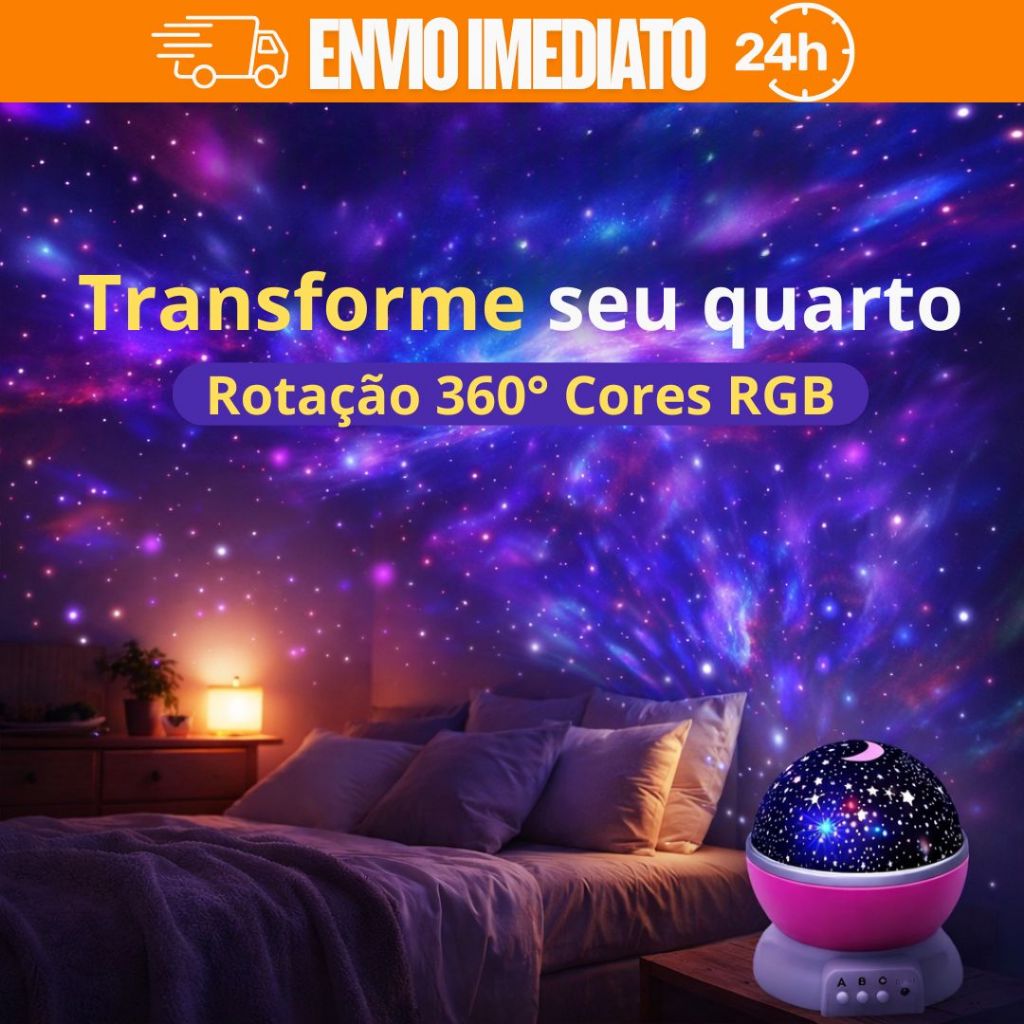 Imagem Luminária Galáxia Projetor Céu Estrelado LED RGB 360° | Luz Noturna Quarto Decorativo Relaxante