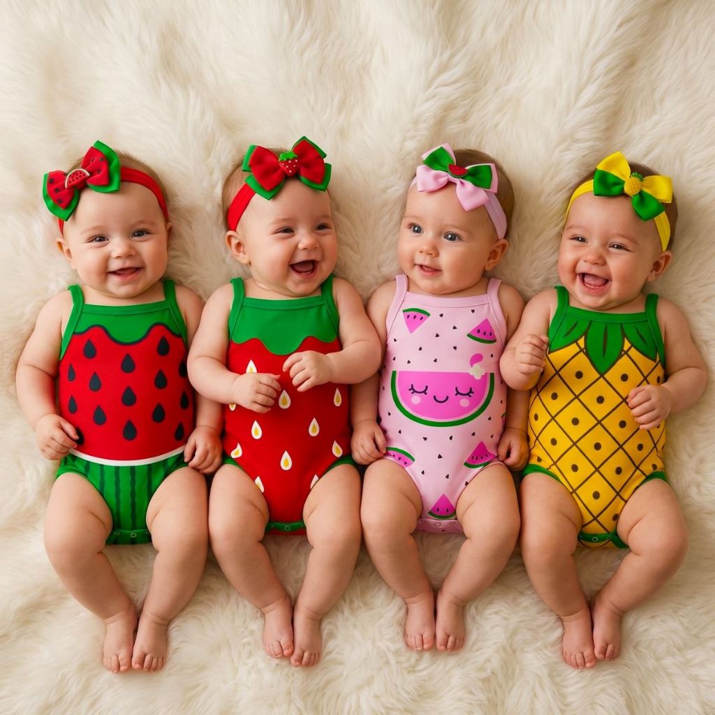 Body bebe alcinha frutinhas  Kit 2 peças BODY+LAÇO temático frutas