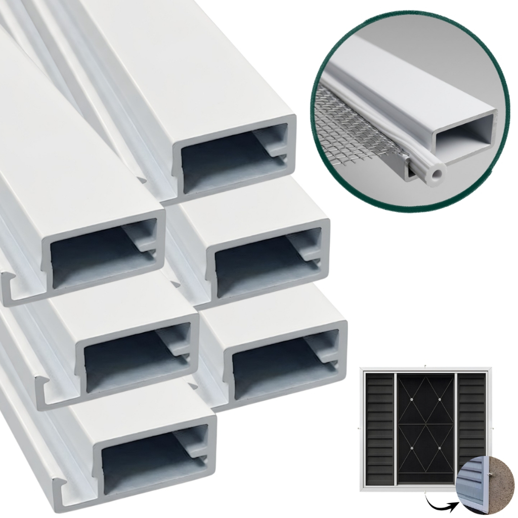 Kit 6 Perfis Tela Mosquiteira Avulso 1,00m Alumínio Branco DP009 Montante Estrutura Anti Insetos