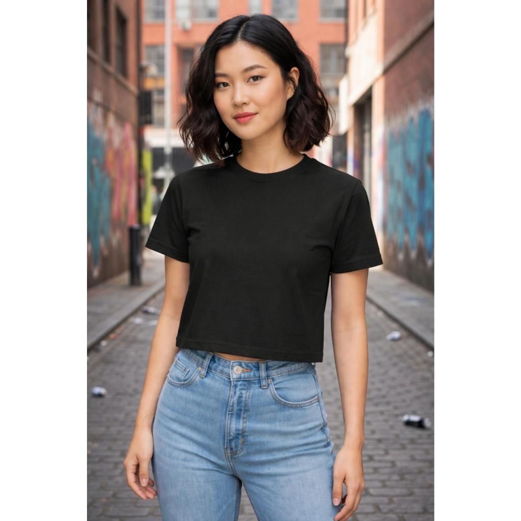 Cropped Feminino Adulto Básico Liso Confortável Cores Oversized Algodão 30.1