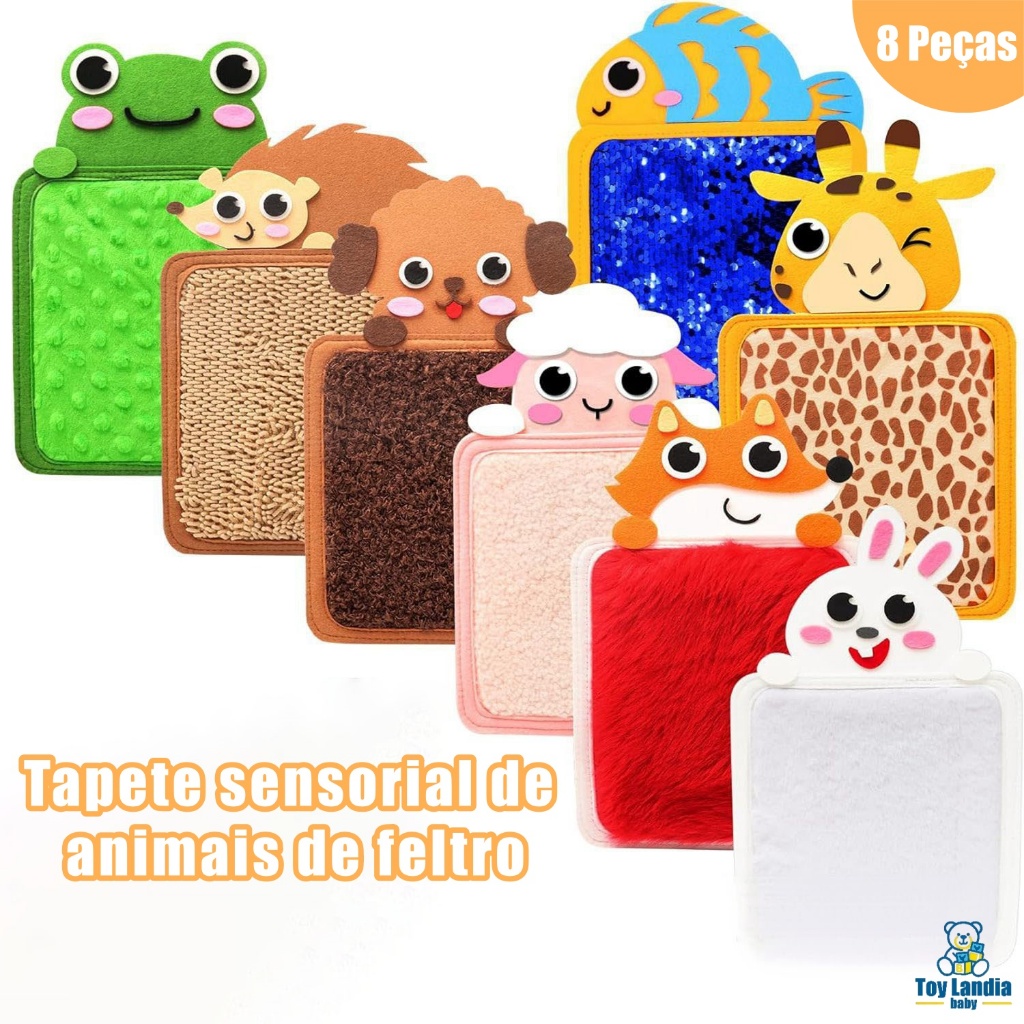 Tapetes de feltro sensoriais para autismo, brinquedos educativos com texturas de animais de desenho animado