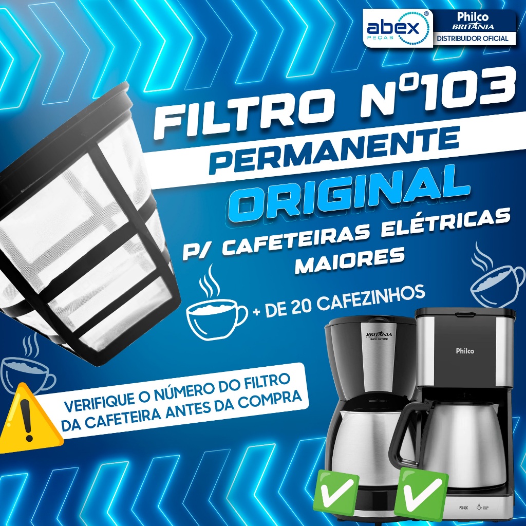 Filtro 103 Permanente Universal Para Cafeteira Britania, Mondial, Cadence Lavável 9,5 cm Original