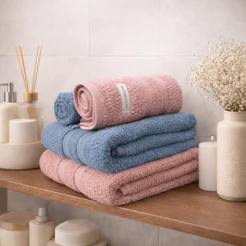 Jogo de Toalhas Buddemeyer Vanilla Rosa e Azul 4 Peças Banho e Rosto 100% Algodão Extra Soft