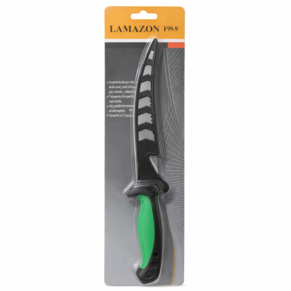 Faca Esportiva Pesca Lamazon F99-9 9.9 Polegadas Inox Cabo Emborrachado Profissional Filetar Fileteira Peixe Pesca