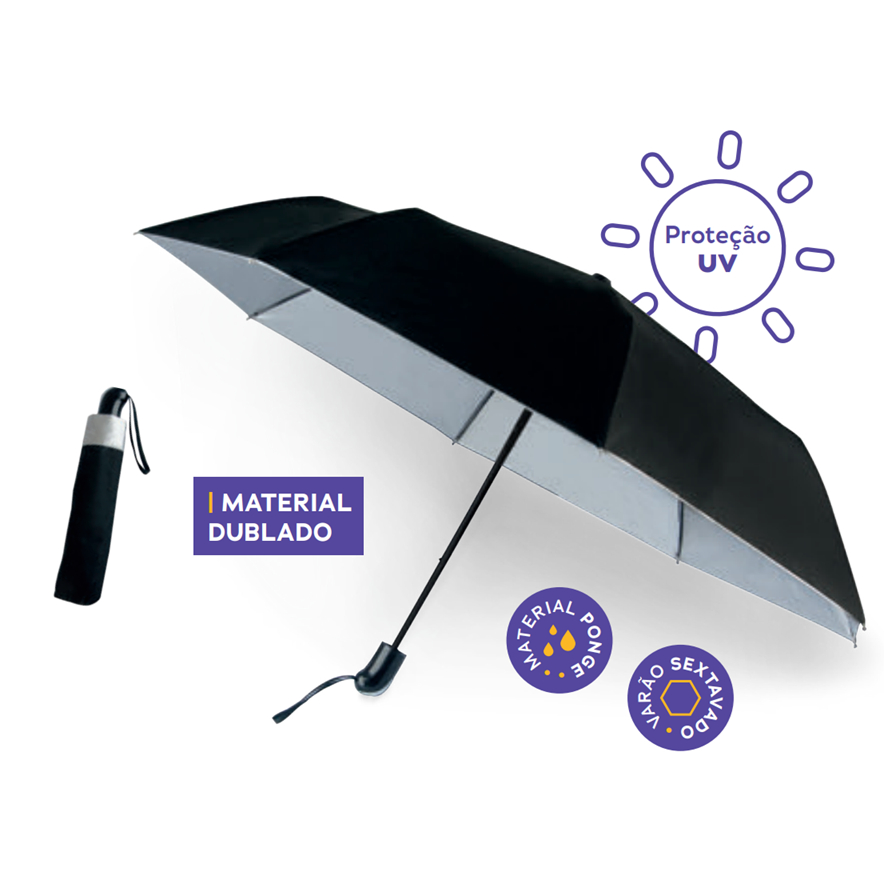 Guarda chuva sombrinha mini automática proteção solar contra raios UV Preto SS022AGV