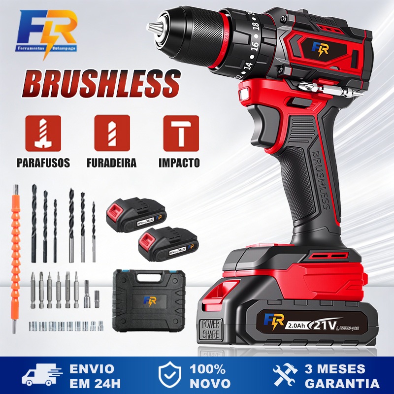 Parafusadeira Furadeira Impacto 21V Profissional Brushless 70Nm 2 Baterias 2.0Ah