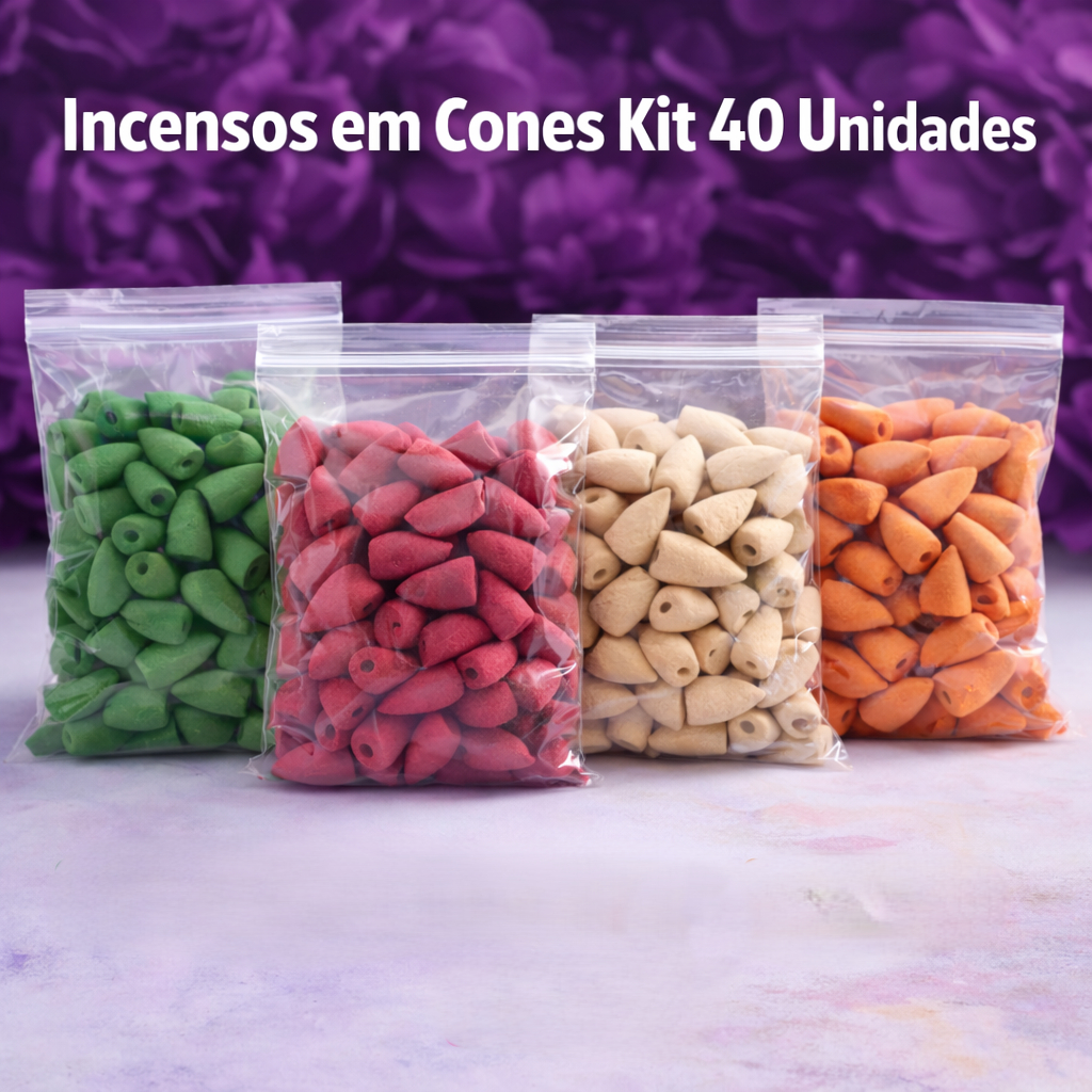 Kit Incensos Cone Fumaça Escultura Natural Nirvana Goloka Efeito Cascata Indiano Gota 40 Unidade