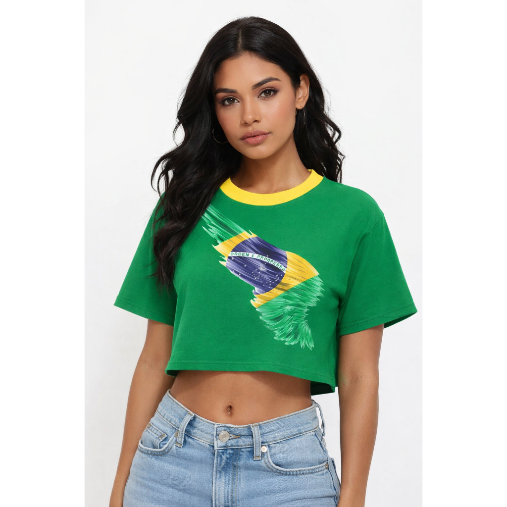 Cropped Super Confortável Feminino Casual Estampa Alta Qualidade Asa Brasil Tecido Algodão Premium
