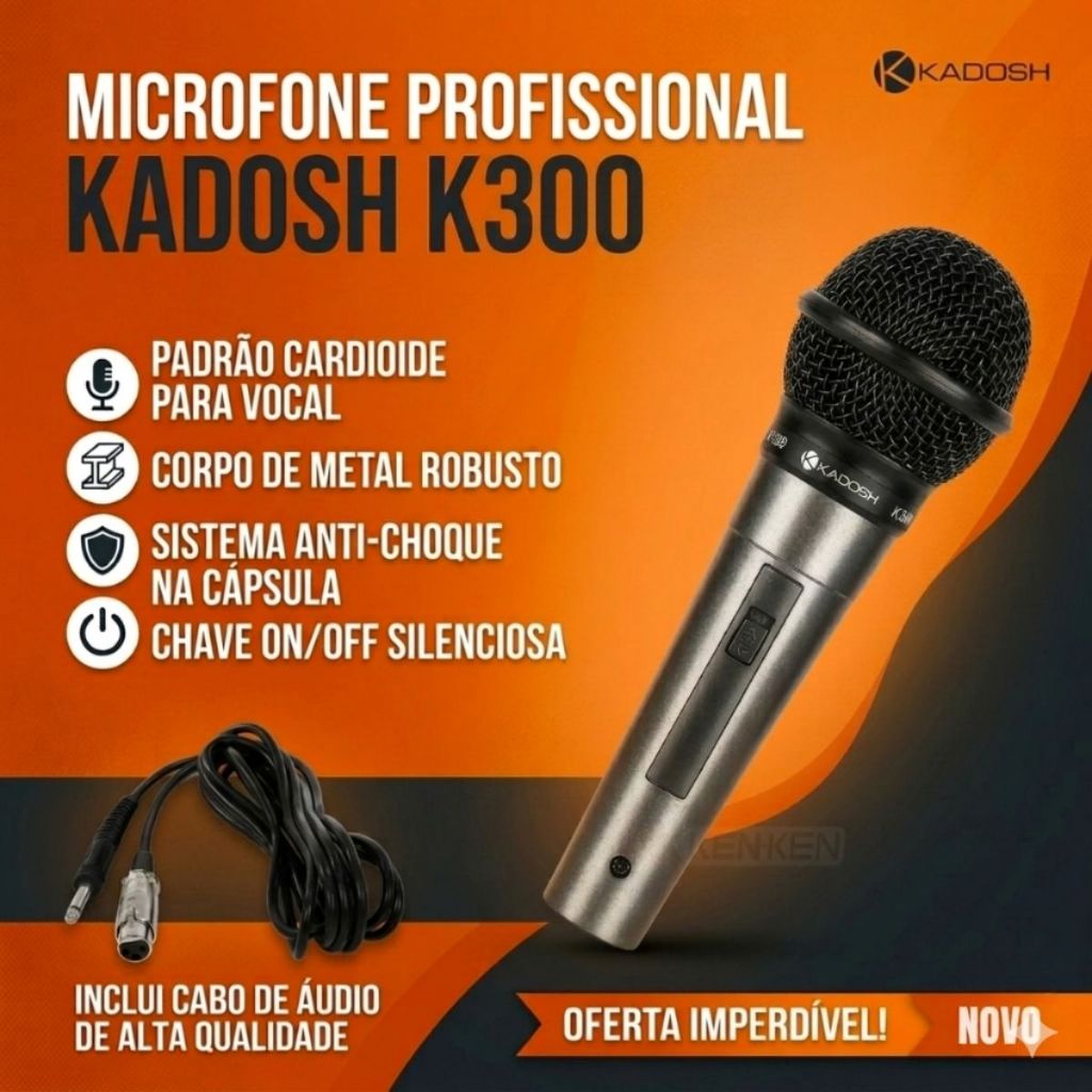 Microfone Com Fio Unidirecional Kadosh K300 Lançamento Igrejas Eventos
