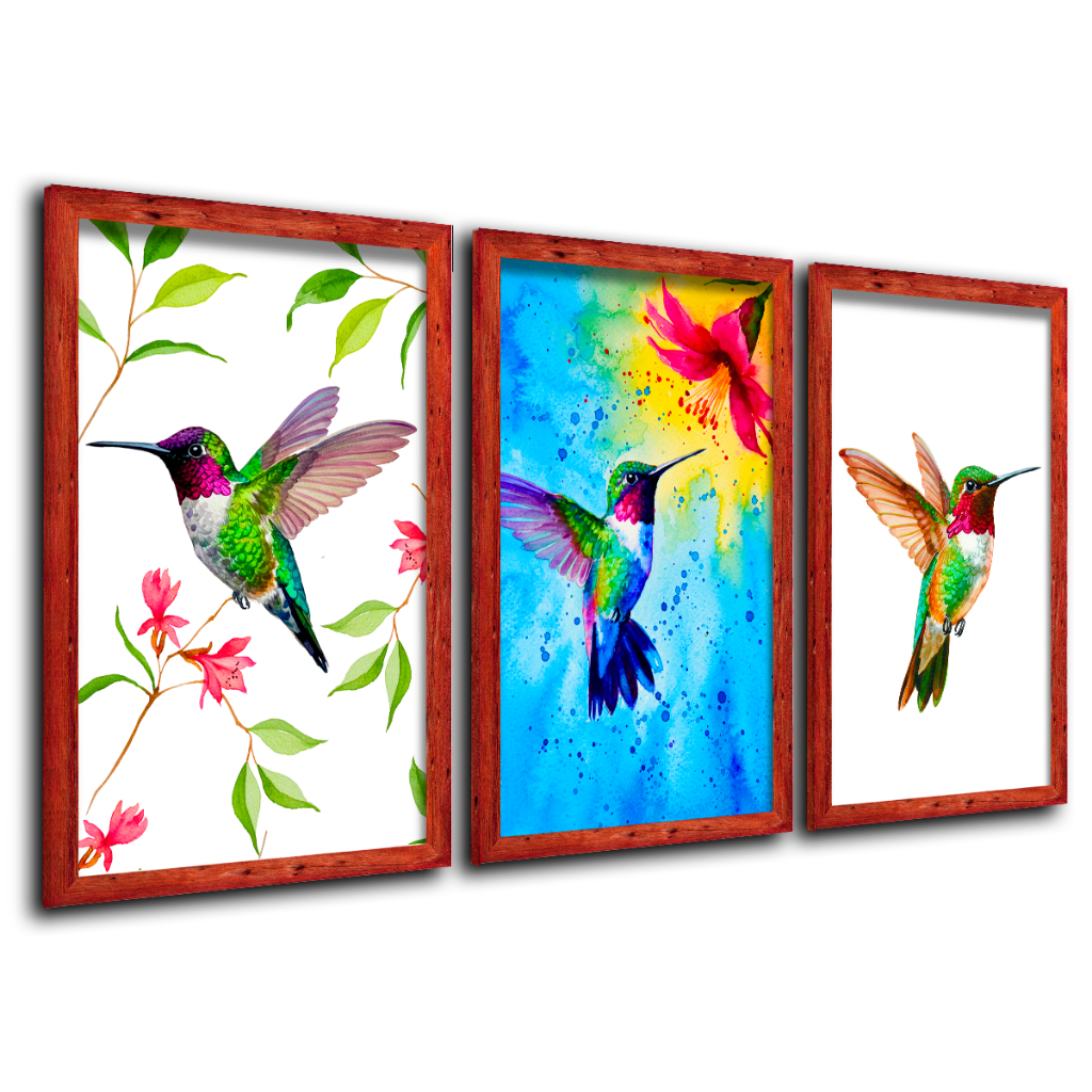 Kit 3 Pçs Quadro Painel Decoração Abstrato Floral Minimalista