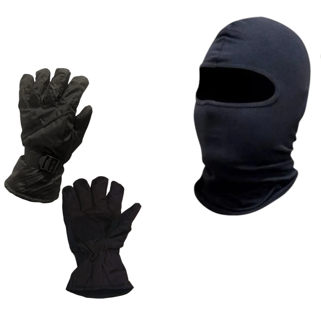 KIT LUVAS TÉRMICAS FORRADAS PARA MOTOCICLISTA + TOUCA NINJA (BALACLAVA) - IDEAL