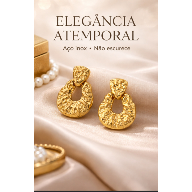 Brinco Feminino Dourado Aço Inoxidável 316L Elegante Luxo Antialérgico Não Escurece Design Moderno