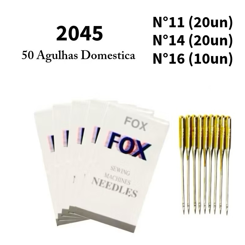Kit 50 Agulhas Domesticas 2045 Diversos Tamanhos 11/14/16 Maquina Costura Caseira -FOX