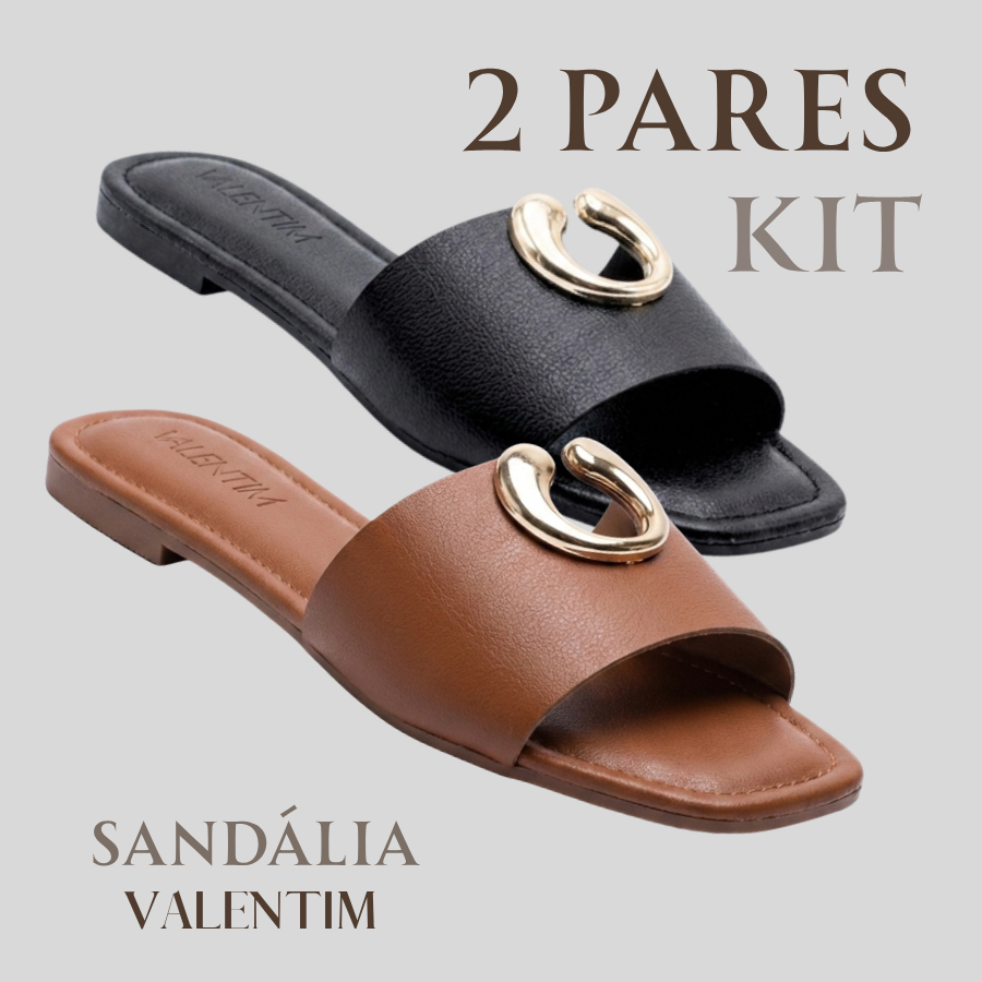 KIT 2 Sandália Feminina Rasteirinha Enfeite Metalizado Lançamento Verão Leve Confortável