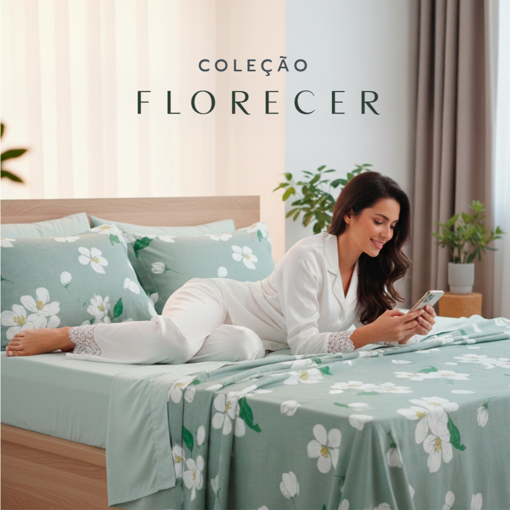 Jogo de Cama 4 Peças Casal Day by Day Percal 400 Fios Toque de Pluma Coleção Florescer