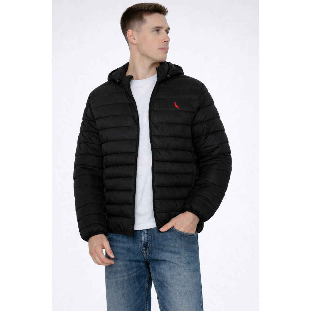 Jaqueta Bobojaco Impermeável Puffer Masculino Com Bolsos e Capuz