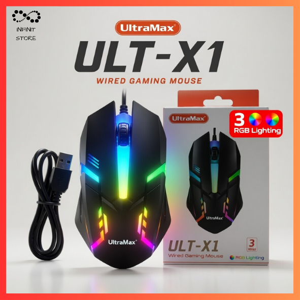 Mouse Gamer USB RGB Iluminado – 1000 DPI, Design Ergonômico e Cabo Resistente 1,55m Para Jogos Profissionais