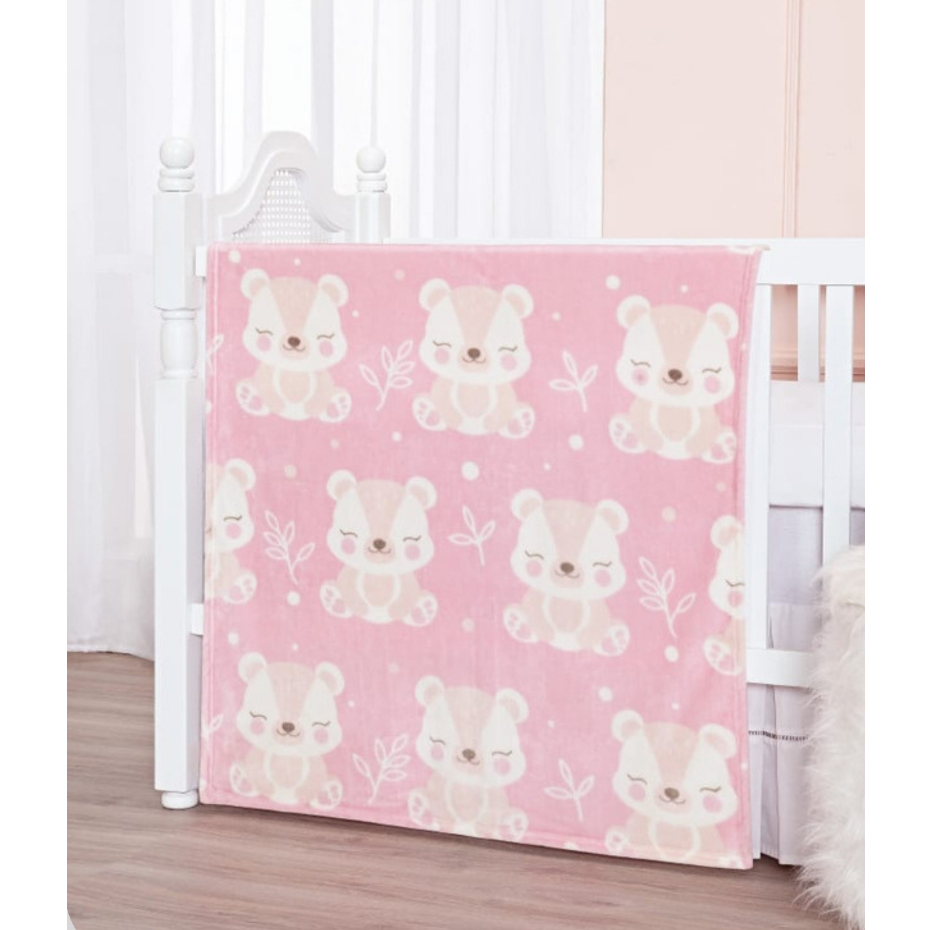 Cobertor Manta Bebê Menina Flannel Rosa Macio Antialérgico Para Berço