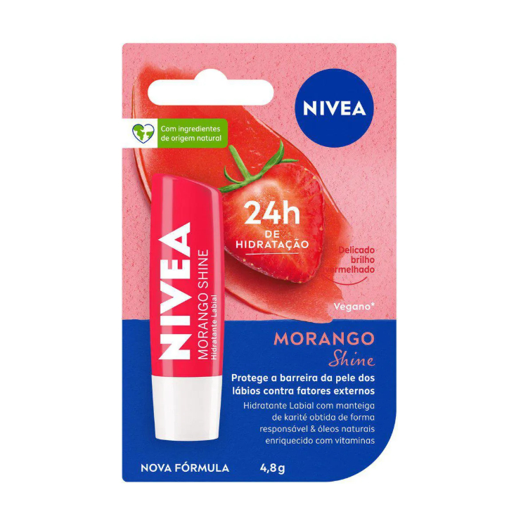 Hidratante Labial Nivea Morango Shine com 4,8g