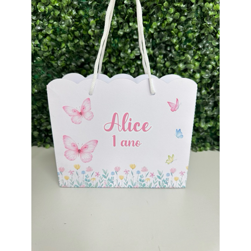 Sacolinha Jardim das Borboletas Personalizada Lembrancinha Festa Infantil Menina Luxo PEGUE E MONTE