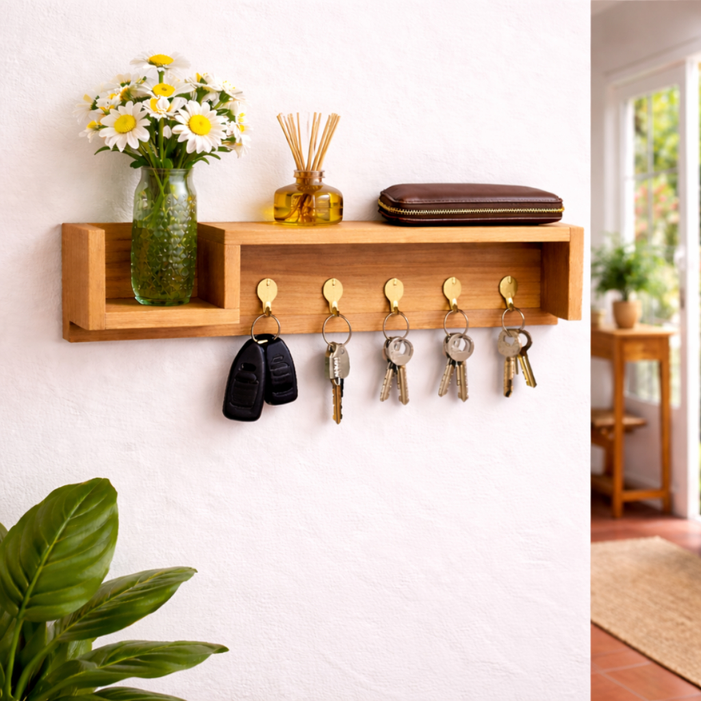 Porta Chaves Decorativo MDF com Prateleira e Suporte para Celular – Prático e Moderno
