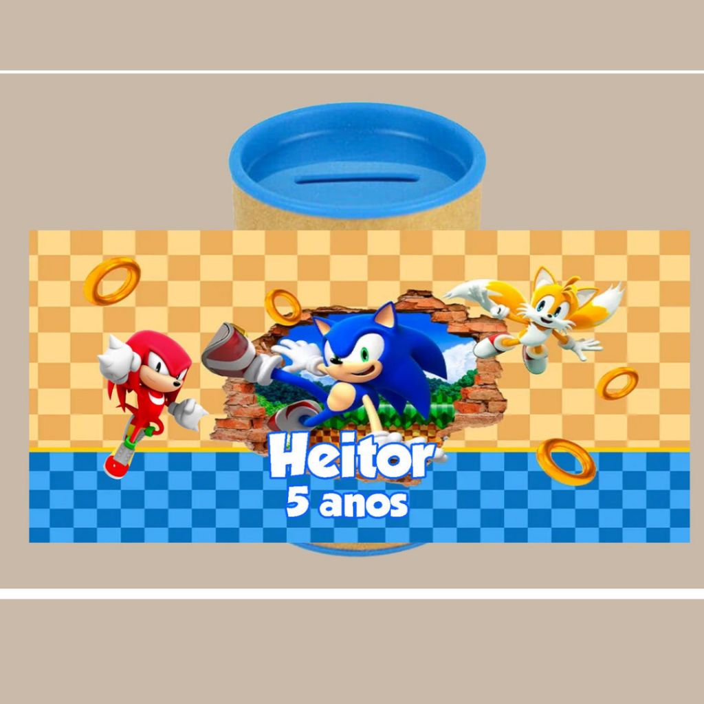 Adesivo para cofrinho Sonic 10x6 / rótulo para cofrinho personalizado Sonic