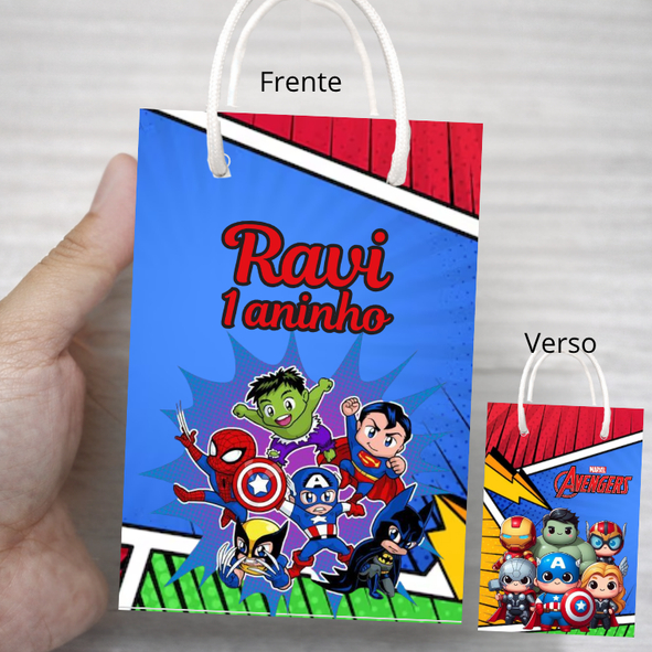 Sacolinha Personalizada Festa Infantil Lembrancinha Aniversário Tema Vingadores Com Nome e Alça