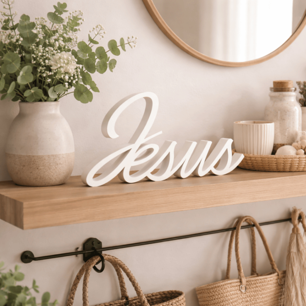 Letreiro Decorativo Jesus 20cm MDF 3D | Palavra Jesus Decorativa | Enfeite Religioso Mesa Sala Quarto